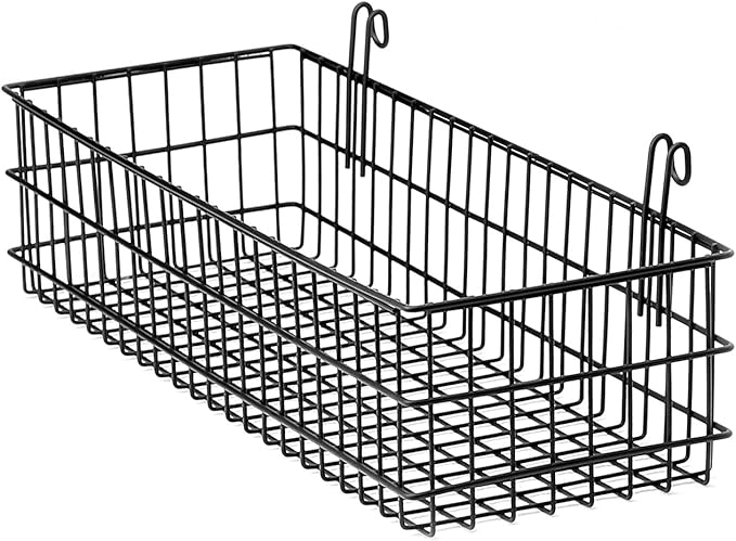 Kaforise Hanging Basket for Wire Wall Grid Panel, Multi-Function Wall Storage and Display Basket, Flower Pots Shelf Balcony Plant Storage Holder, Extra Large Size,15.7"×5.9"×3.9",Black
