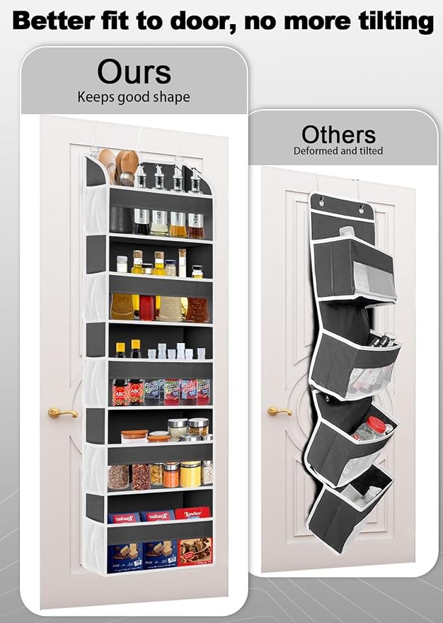 TAHAVICE Over the Door Organizer Storage, 5 Large & 10 Mesh Pockets | Hanging Organizer Closet College Dorm Essentials for Girls, Storage for Dorm Organization, Nursery & Bedroom (Dark Grey)