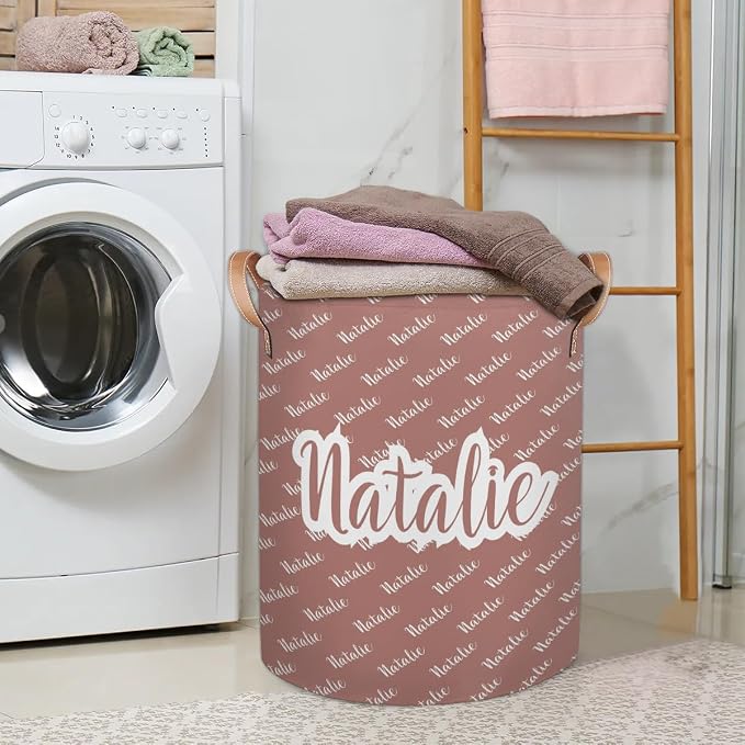 Personalized Laundry Basket, Custom Gift Laundry Hamper, Collapsible Nursery Waterproof Laundry Baskets, Dirty Clothes Toy Hamper with Handles Name Brown