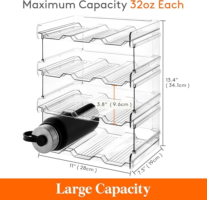 Lifewit 4 Tier Stackable Water Bottle Organizer for Cabinet, Plastic Bottle Holder Fits 12 Bottles/Tumblers up to 3.8" Diameter for Pantry/Countertop/Cupboard, 28 x 19 x 34 cm/11 × 7.5 × 13.4"