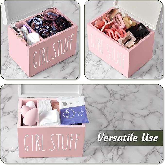 DRASTAR Tampon Holder for Bathroom, Pink Lady Stuff Box for Bathroom Accessories, Pink Bathroom Decor,Feminine Product Organizer, Pad Organize Case with hinged lid, Shark Week Tampon Storage