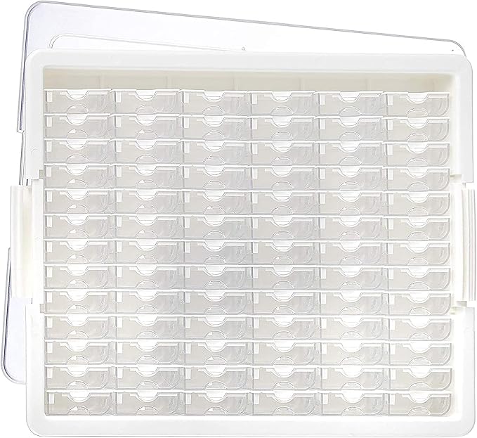 Elizabeth Ward Bead Storage Solutions Plastic Storage Tray and Bead Organizer with 78 Containers of Various Sizes, Tray, and Lid for Beads, Clear