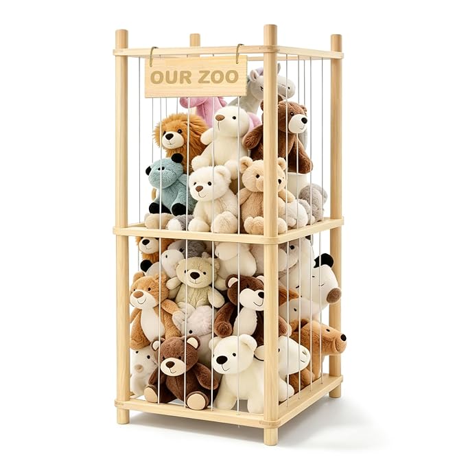 Stuffed Animal Storage, Wood Stuffed Animal Zoo Storage, Space Save Toy Organizer, Large Capacity Stuffed Animal Holder, Perfect for Nursery Playroom Kidroom Bedroom