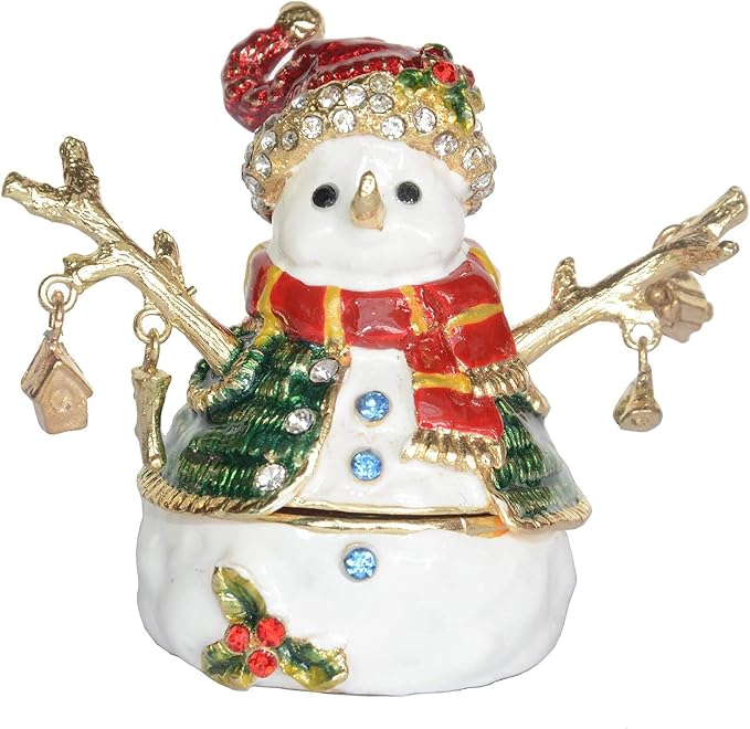 Christmas Ornament Trinket Box Jewelry Box Hand Painted Decorative Box with Hinged Lid Ring Earring Holder Holiday Figurine Collectible