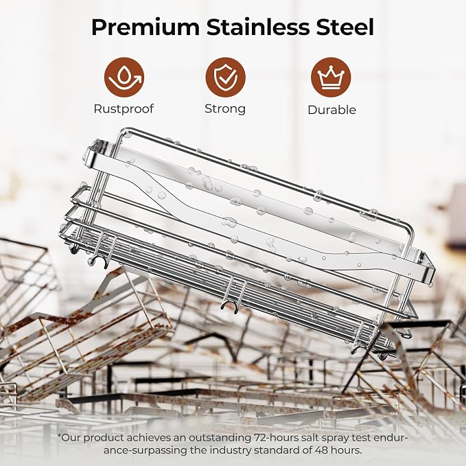 Orimade Shower Caddy Basket Shelf,3-Pack Adhesive Shower Organizer with Soap Dish Holder, No Drilling Wall Mounted Rustproof Stainless Steel Shower Shelves with 7 Hooks,for Bathroom