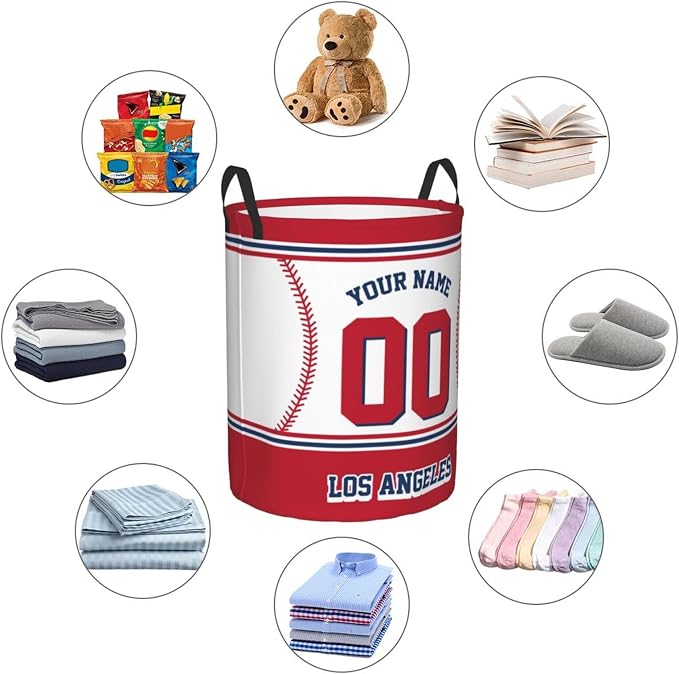 Los Angeles Laundry Hamper Personalized Laundry Basket Customized Name And Number Collapsible Storage Basket for Bedroom Bathroom Living Room Baseball Fan Gifts