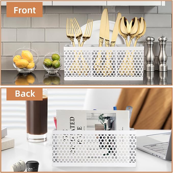 Utensil Caddy, Silverware Caddy for Party, Metal Silverware Holder, Silverware Organizer Countertop, Cutlery Storage for Kitchen Party- White