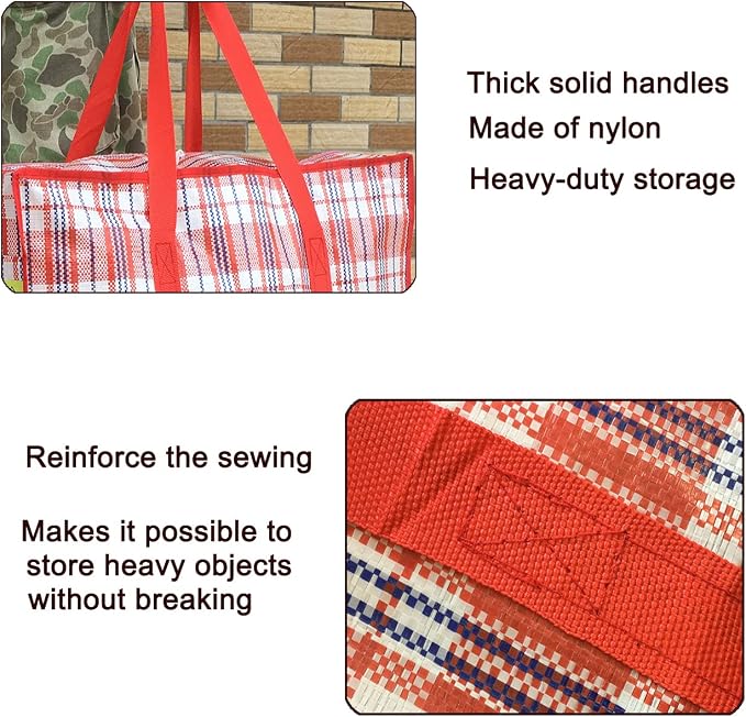 Heavy Duty Jumbo Moving Bags, 147L Oversize Organizer Storage Bags With Durable Zippers for Clothes Comforter Pillow, Water-proof Totes for Carrying Camping Bedding (Set of 4) Red