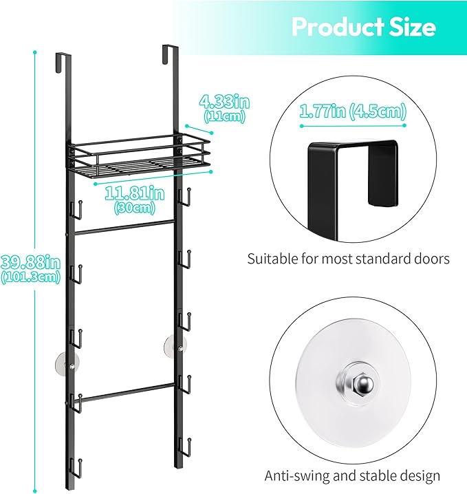 HapiRm Over The Door Purse Organizer - Wall Mounted Purse Rack with 10 Hooks and Metal Basket, Hanging Handbag Organizer Holds up to 10 Bags, Bag Rack Can Use As 1/2 Part, for Door, Closet (Black)