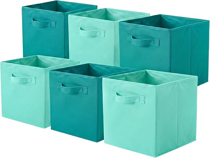 ShellKingdom Storage Bins, Foldable Fabric Storage Cubes And Cloth Storage Organizer For Closet And Toys, 6 Pack (Mint Green+Forest Green)
