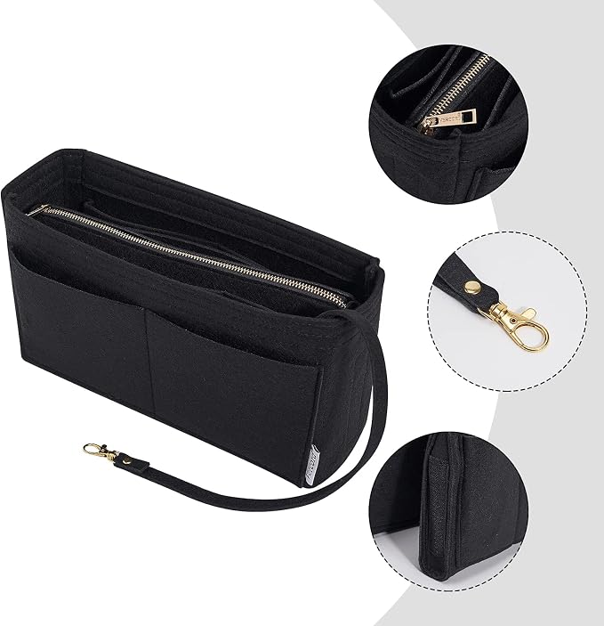 Vercord Felt Organizer Insert For Purse Handbag Tote Bag In Bag Inside Shaper Divider Neo Black Slender Medium