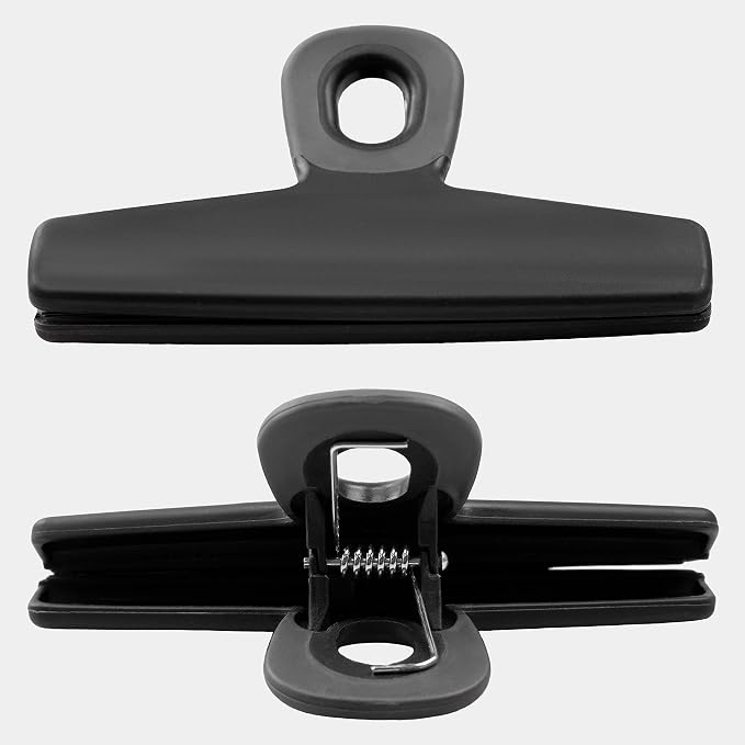 COOK WITH COLOR Food Clips - Wide Heavy Duty Chip Clips, Large Bag Clips for Food Storage with Air Tight Seal Grip, Pack of 4, Black