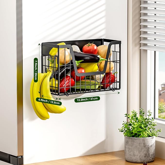 Magnetic Shelf for Fridge, Fruit Potato and Onion Storage Bins, Magnetic Spice Rack Shelves for Side of Refrigerator, Fruit Basket Magnetic Fridge Shelf Kitchen Pantry Organizer Storage