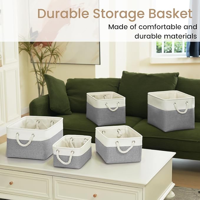Large Storage Baskets- 16x12x12 inch Storage Bins for Shelves and Closet Organizing, Foldable Fabric Bin for Home Organization Clothes and Laundry (1-Pack, White&Gray)