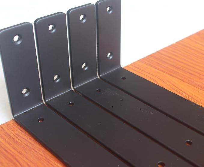 6 Pack - 5.5" L x 4" H x 1.5" W J Lip Shelf Brackets Rustic Farmhouse Iron Wall Floating Shelf Bracket Metal Shelf Bracket Industrial Shelf Supports with Screws Black