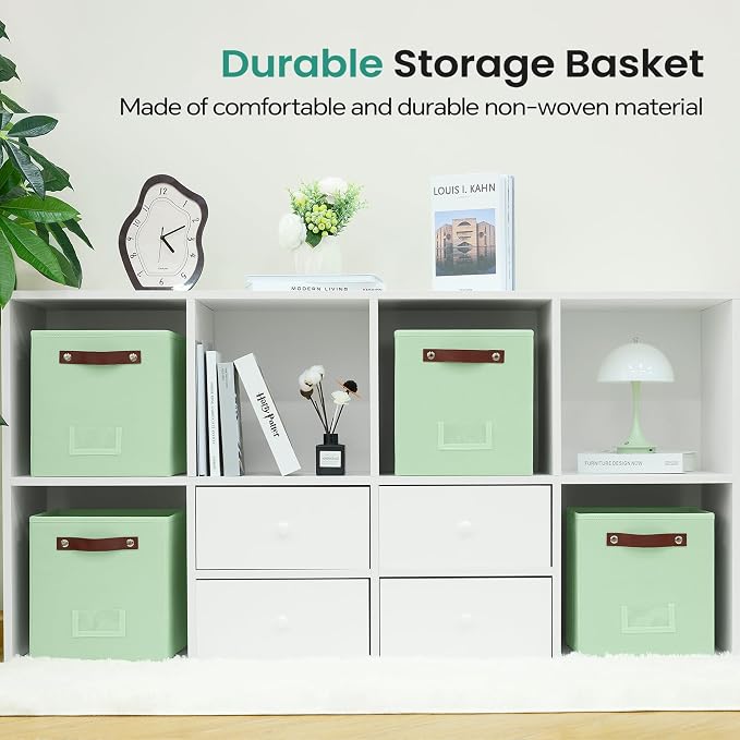 FinishingBo 6-Pack Storage Cubes with Handles & Label Holders Basket, Closet Cube Home Organizer Bins(Green, 10.5*10.5*11 inch)