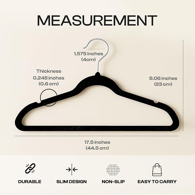 Utopia Home Velvet Hangers, Black, 150 Pack | Luxury Non-Slip, Slim Pant & Coat Hangers, Strong Space-Saving, Pants Bar, 360° Swivel Hook
