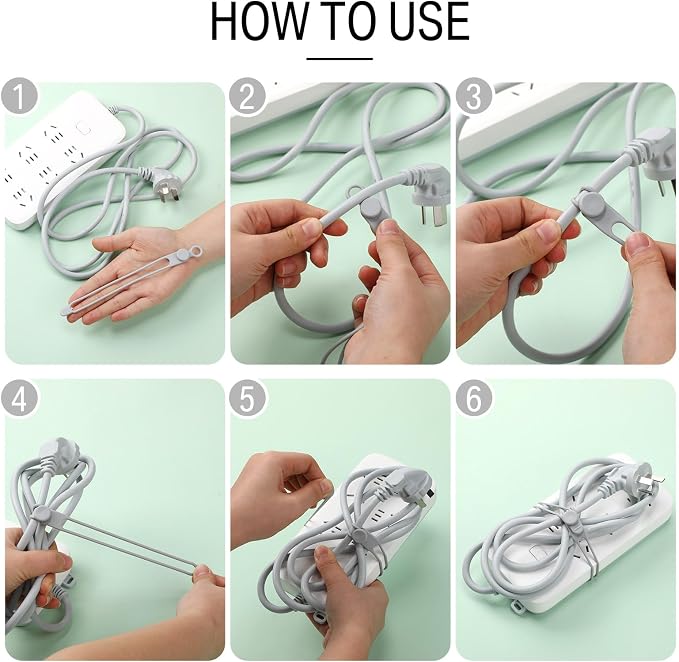 Nuanchu 40 Pcs Silicone Cable Ties Reusable Holder Adjustable Straps Multipurpose Charging Cable Organizer for Fastening Charging Cords Wires(7.1 Inch,Gray)