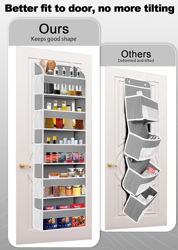 TAHAVICE 1 Pack Over The Door Storage Organizer with 5 Large Pockets | 44 lbs Weight Capacity Door Hanging Organizers with 10 Mesh Pockets for Bedroom,Bathroom,Nursery,Kidroom(Light Gray)
