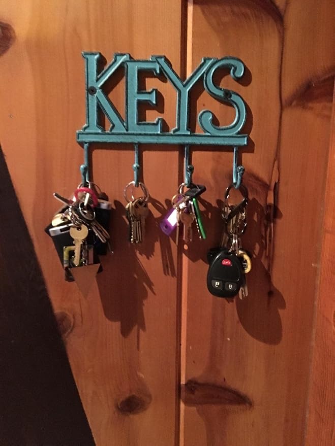 FairyCity Keys Holder for Wall Metal Vintage Keys Hook Organizer- Home Decor Key Hanger Rack Decorative with 4 Hooks,18 * 15cm Blue