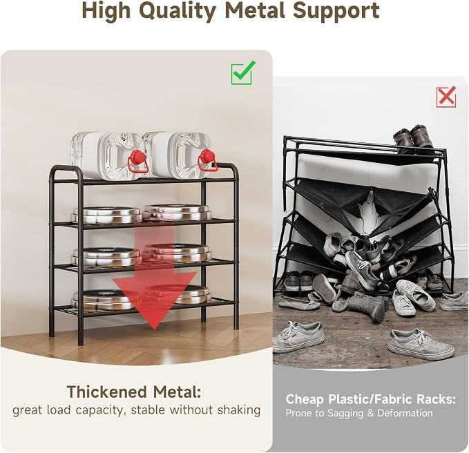 Shoe Rack,Long Shoe Organizer for Closet,Wide Shoe Storage for Entryway, 4 Tier Sturdy Metal Free Standing Shoe Shelf