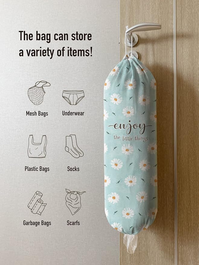 Hglian Daisy Grocery Bag Holder Flowers Plastic Bag Holder Storage Organizer,Daisy Kitchen Décor-Blue Extra Large