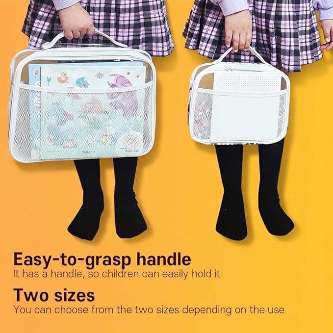 holay 4 Packs Large PVC Toy Storage Organizer with Zipper, Name Tag & Manual Pocket, Clear Durable Case for Blocks, Clay, Board Games, Travel (White, Large)