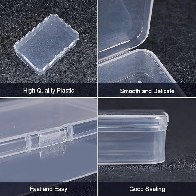 BENECREAT 12 Pack Rectangle Clear Plastic Bead Storage Containers Box Case with Lid for Earplugs Tiny Bead Dices and Other Craft Accessories - 3.7x2.5x1 Inches