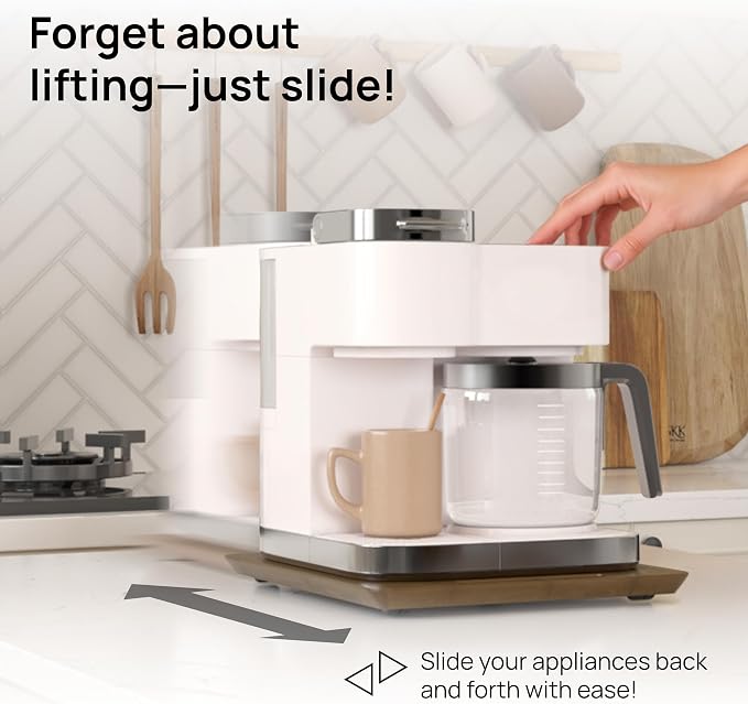 Ibyx Elegant Appliance Slider - Sliding Tray for Coffee Maker & Heavy Kitchen Appliances, Easy Slide, Made of Premium Bamboo, Space-Saving Kitchen Organizer, 40 lb Capacity, Brown - 12 x 16 Inch