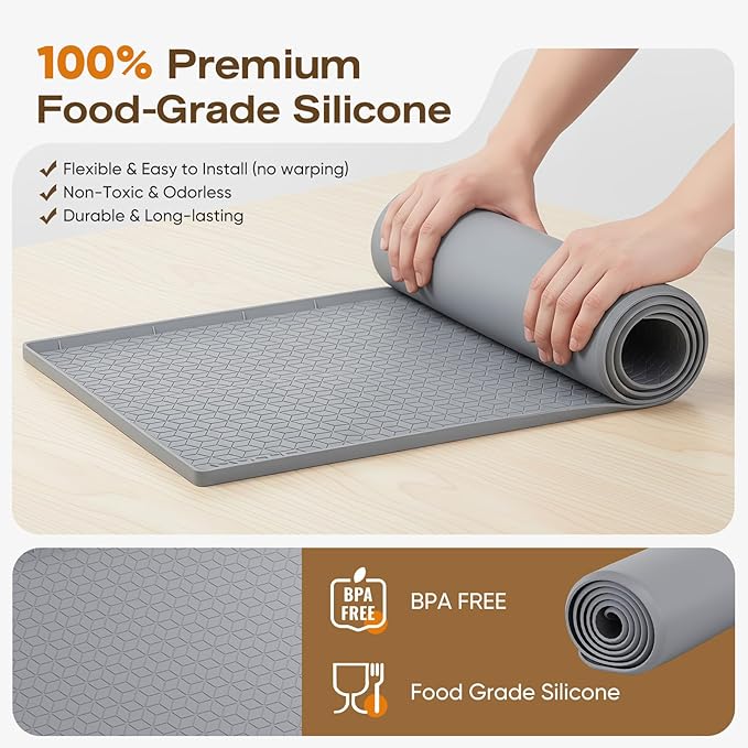 TRZZ Silicone Waterproof Under Sink Mat 22" x 19", Drip Tray and Cabinet Liner for Kitchen and Bathroom, Prevents Water Damage and Organizes Cabinets (Black)