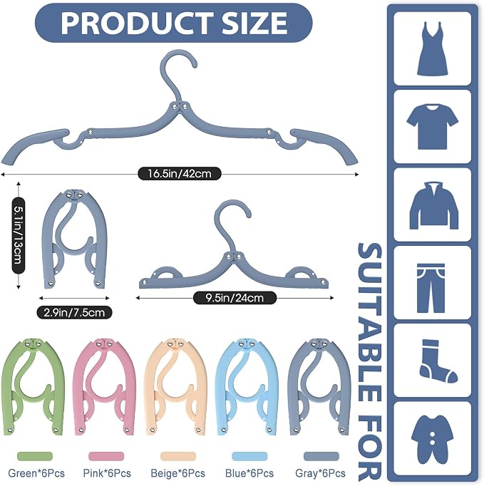 40Pcs Foldable Travel Hangers Cruise Essentials Travel Essential Phone Size | Portable Plastic Cruise Ship Essentials Cruises Must Haves 2026 for Suitcase Camping Flying RV Europe Vacation Multicolor