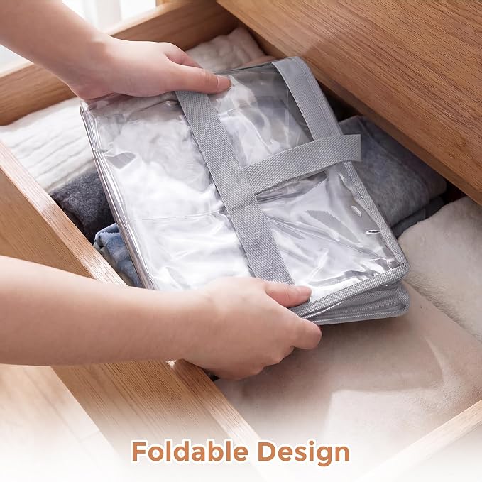 Budding Joy Clear Zippered Storage Bags for Clothes,40L Closet Organizers and Storage Containers Vinyl Moving Bag for Bedding, Linen, Blankets, Comforters, Clothing & Toys, Grey, 4 Pack