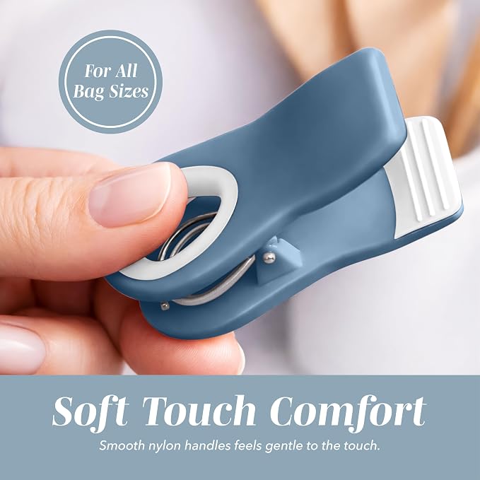 COOK WITH COLOR Bag Clips with Magnet - Food, Chip, Bag Clips for Food Storage with Airtight Seal Grip for Bread, Snack and Food (Blue and Grey, Pack of 10)