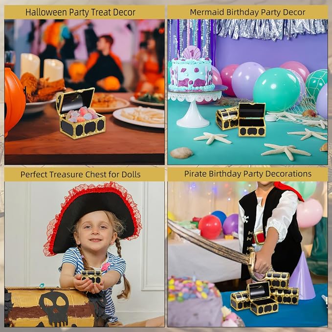 DECHOUS 12Pcs Kids Pirate Treasure Chest Box: Mini Treasure Box for Boys & Girls - Small Plastic Pirate Chest Toy for Party Favor Birthday Theme Decoration, 3 Inch