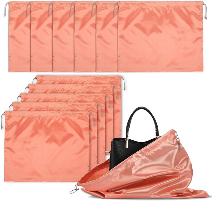 12 Pack 19.6 × 15.7 Inches Dust Bags for Handbags Travel Storage Purse with Drawstring Silk Dustproof Covers for Purses, Shoes, Boots (Champagne Gold)