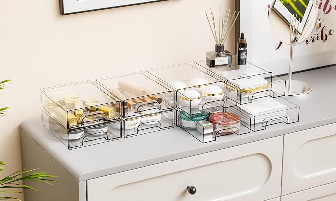 Yieach 12 Pack Clear Stackable Storage Drawers,2.2'' Acrylic Drawer Organizers for Countertop,Office Supply Organizer and Makeup Organizer,Small Plastic Drawers For Pen,Art Crafts Storage,Stationary