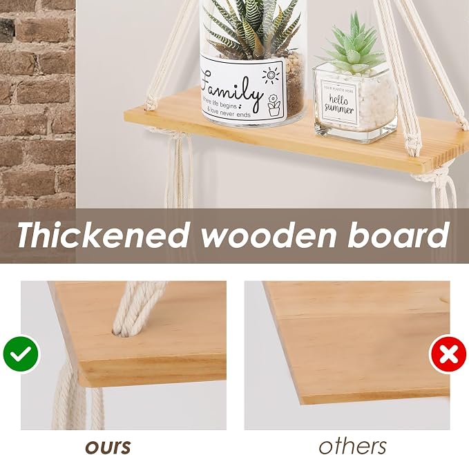 Sunkaioo Macrame Wall Hanging Shelf Set of 2,Boho Wooden Display Floating Shelves for Wall Decor with Handmade Woven Rope,Farmhouse Rustic Plant Shelf for Bedroom Dorm Nursery Living Room Bathroom