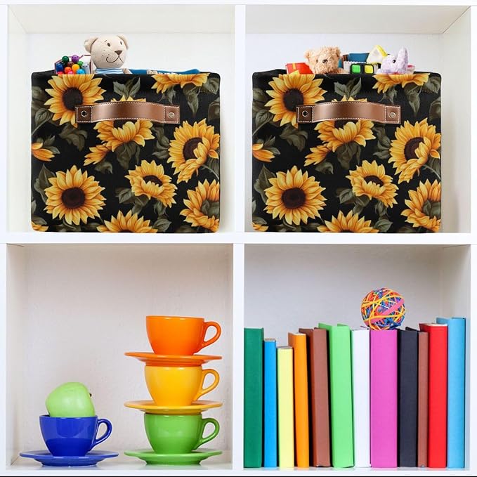 STAYTOP Large Storage Basket Collapsible Storage Bins Waterproof Laundry Basket with Handle.Used for Home Closets, Offices, Bedrooms-Beautiful Sunflower (1Pcs)