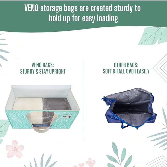 VENO 8 Pack Heavy Duty Moving Bags, Clothes and Comforter Storage Bags with Clear Window, College Dorm Essentials Packing Supplies, Foldable Boxes Alternative (Evergreen, 8 Pack)