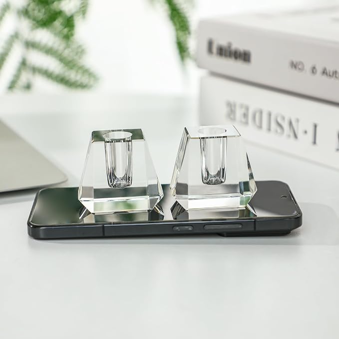 QFkris 2-Pack Crystal Single Pen Holder for Desk, 1.8" Fancy Fountain Pen Stand, Glass Feather Pencil Holder for Office Desktop Decoration, Gift for Man Woman Students Teachers Father Boyfriend