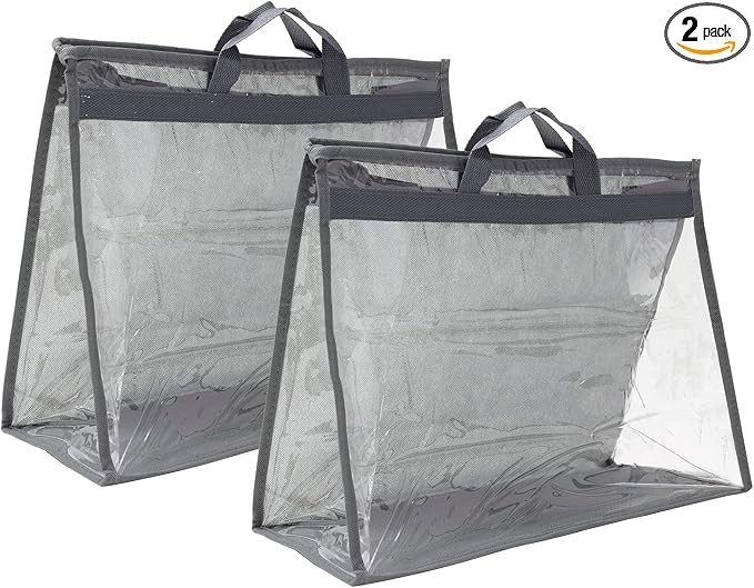 PATIKIL Handbag Dust Bags, 2 Pack Clear Purse Storage Organizer L Size PVC Dustproof Handbag Cover Transparent Purse Protector, Gray