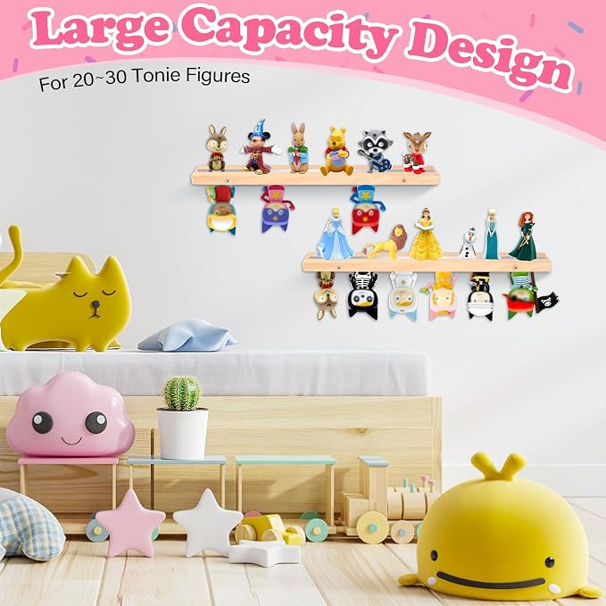for Tonies Box Shelf Storage Magnetic Wall Mounted Set of 2, Compatible with Tonies Characters Figures Player Character for Children Room (Natura)