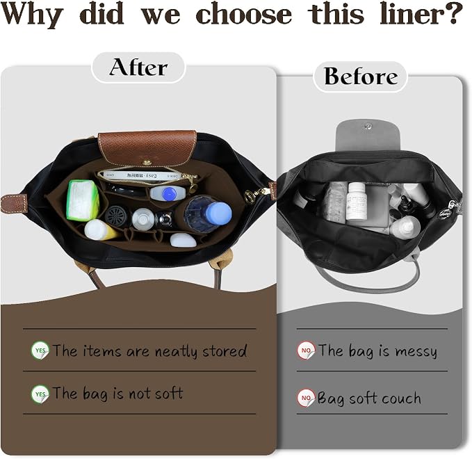 Lckaey Purse Organizer For Longchamp Large Purse For Long Champ Le Pliage Insert organizer1012-25Coffee-L