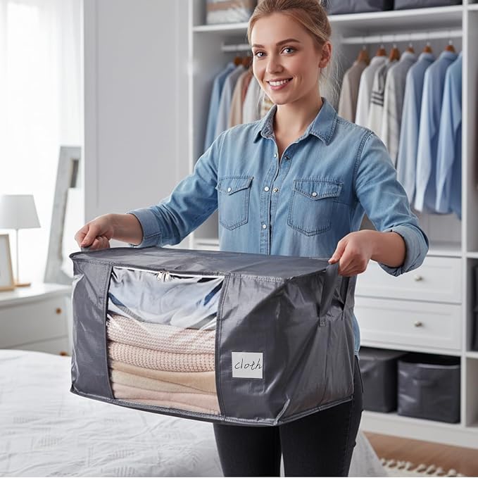 Blanket Storage Bags 6 Pack 60L Clothes Closet Organizer Containers PE