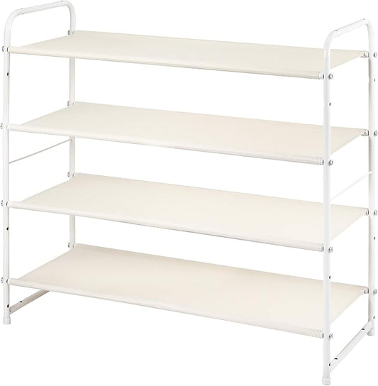 Simple Trending Shoe Rack - 4-Tier Shoe Organizer, Expandable & Adjustable Fabric Shoe Shelf Storage Organizer for Closet, Entryway, Bedroom, White
