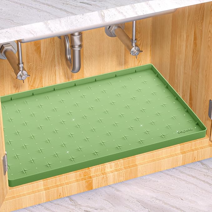 Sdpeia Under Sink Mat 31"×22" Waterproof Silicone Cabinet Liner & Sink Protector for Kitchen & Bathroom, Multi-Purpose Organizers Tray for Pets, Laundry, Cat Litter Mat