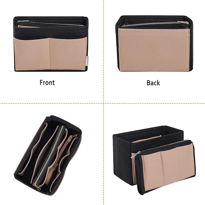 Vercord Felt Organizer Insert For Purse Handbag Tote Bag In Bag Inside Shaper Divider Neo Black & Beige X-Large