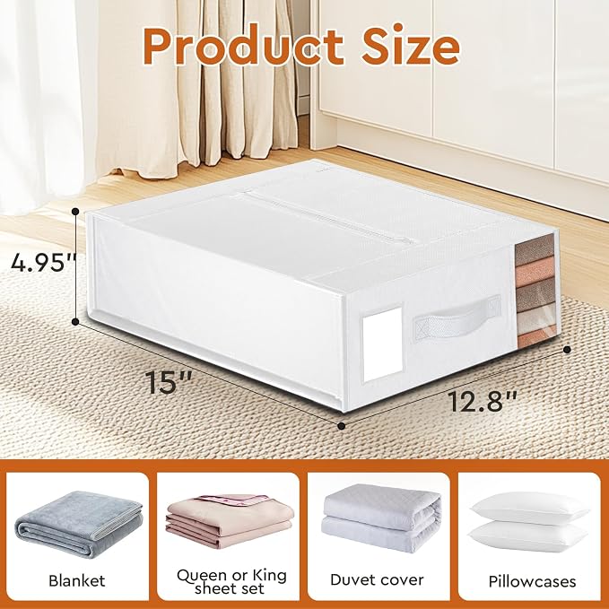 StorageTastic 8 Pack Bed Sheet Closet Organizers and Storage,Sturdy Foldable Storage Containers with Window and Label,Storage and Organization for Bedding Sheets,Duvet Covers,Blankets (White)