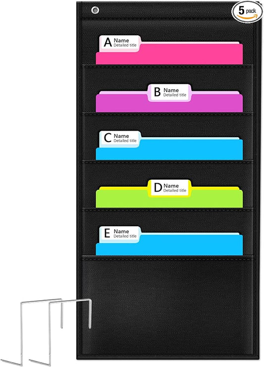 Heavy Duty Storage Pocket Chart for Classroom and Office,Clear Storage Pocket Chart for Files Folder (5 POCKETS)