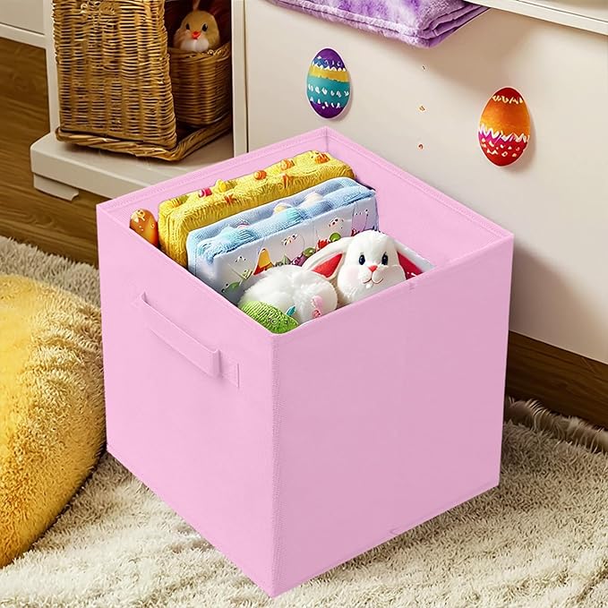 PowerKing Collapsible Storage Cubes with Handles, Fabric Foldable Bins for Closet Shelves, Durable Organization Storage Bins, 10.5'' x 11'' x 10.5'', 2 Pack, Pink